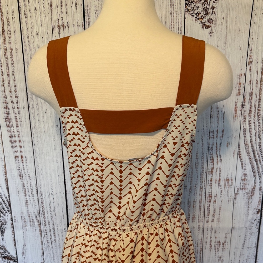 Lush Cream Mini Dress with Rust Straps and Geometric Print - Picture 4 of 7